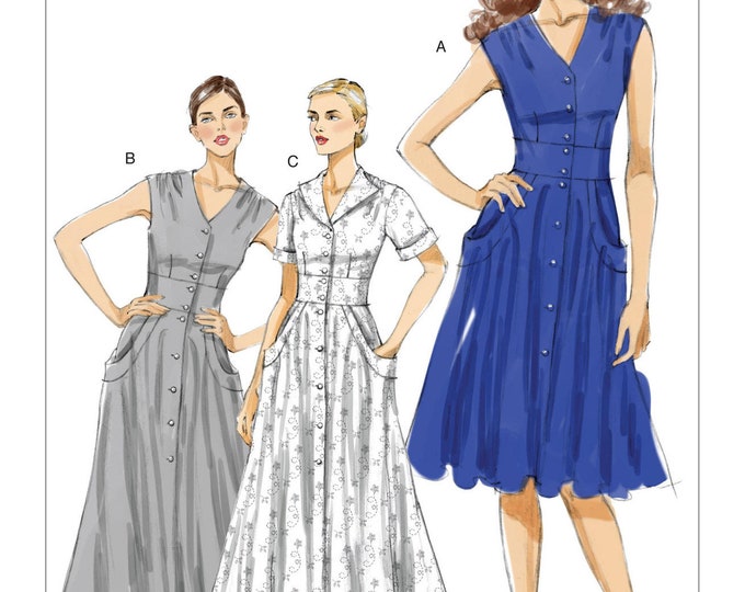 Vogue Sewing Pattern for Womens Dress, Shirt Dress Pattern, Button