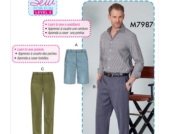 Patrón de costura McCall's M7987 para pantalones cortos y largos de hombre, sin cortar, talla FF (36-44), descatalogado.