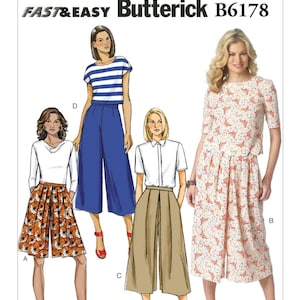 Misses Pleated Culottes Butterick Sewing Pattern B6178 Uncut, FF