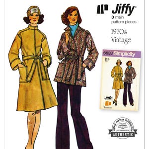 May include: Vintage Simplicity sewing pattern S3178, featuring two 1970s coat designs. The pattern includes three main pieces and is labeled "Jiffy". The image also shows a smaller pattern envelope with the number 6633 and the text "easy-to-sew".