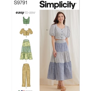 Misses Tops, Skirt and Pants Simplicity Sewing Pattern S9791 Uncut, FF