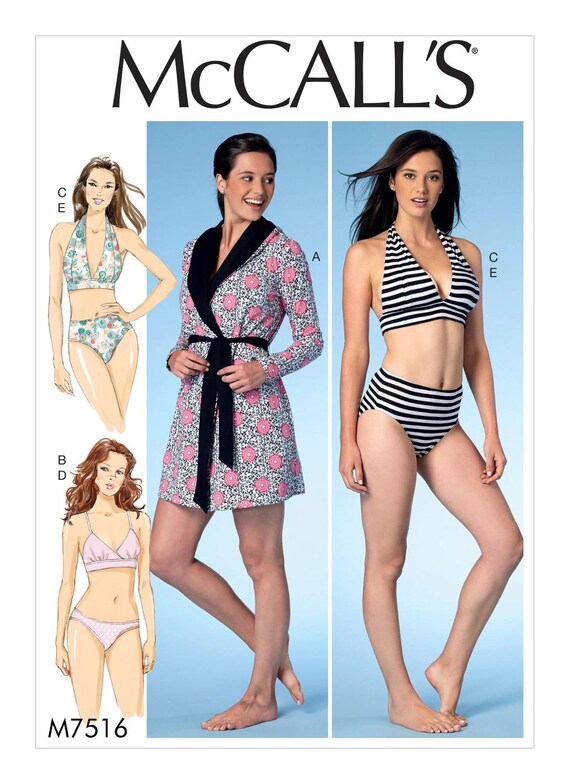 Misses' Robe With Hood, Belt, T-back or Halter Bras, and Panties Mccall's  Sewing Pattern M7516 