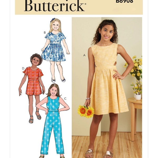 Girls' Dress, Jumpsuit and Romper Butterick Sewing Pattern B6908