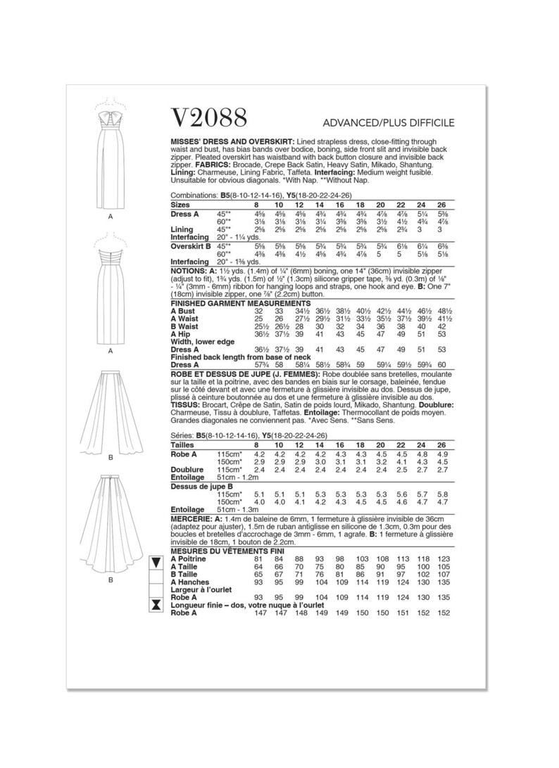 Misses' Dress and Overskirt Vogue Sewing Pattern V2088 Uncut, FF - Etsy
