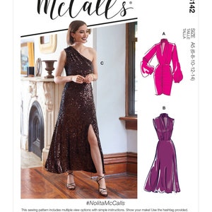 UNCUT Mccall's Sewing Pattern 10735 8142 One Shoulder Dress UNCUT Mccall's Sewing Pattern 10735 8142 One Shoulder Dress