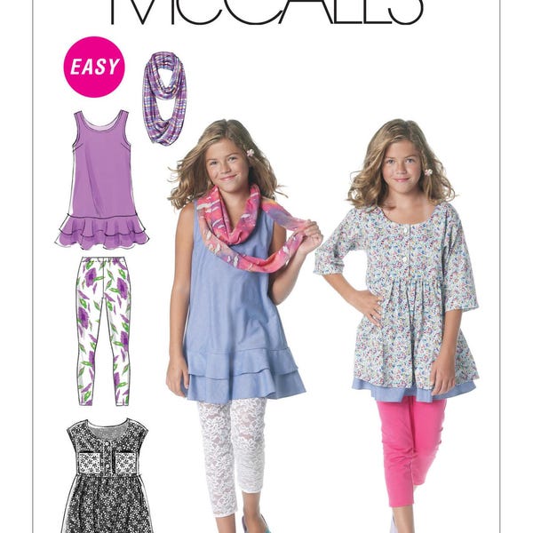 Girls'/Girls' Plus Dresses, Scarf and Leggings McCall's Sewing Pattern M6275 Uncut, FF