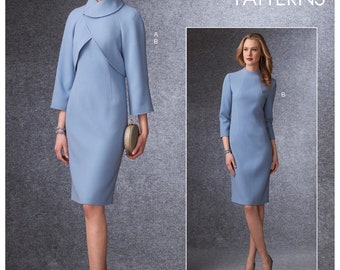 Misses Lined Raglan-Sleeve Jacket and Funnel-Neck Dress Vogue Sewing Pattern V1736 Uncut, FF