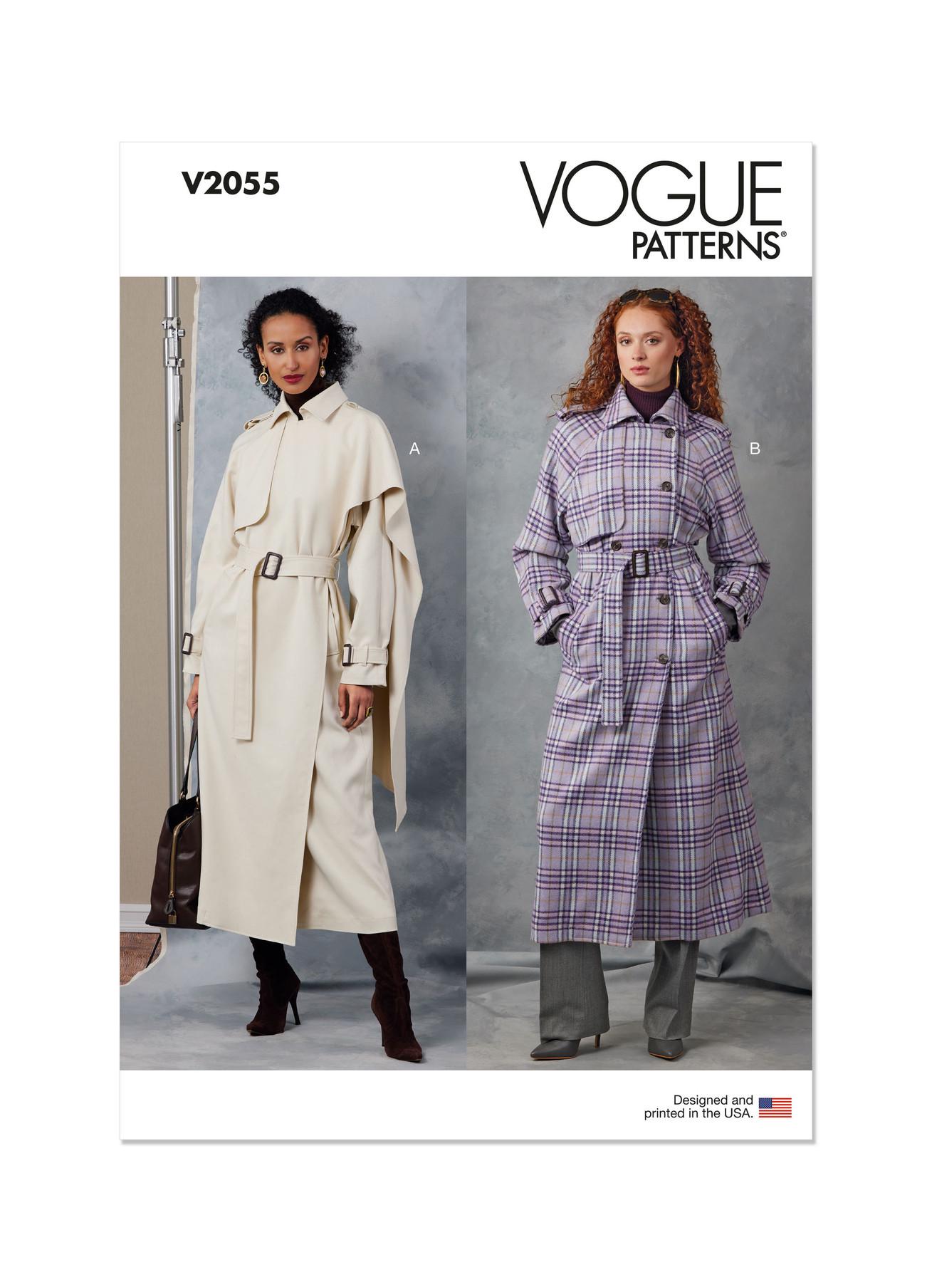Misses' Trench Coats and Belt Vogue Sewing Pattern V2055 Uncut, FF