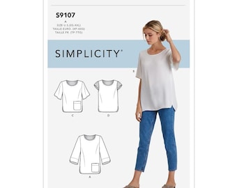 Misses Tops With Sleeve & Length Variation Simplicity Sewing Pattern S9107 Uncut, FF