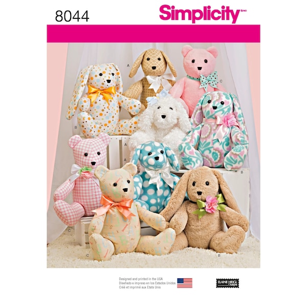 Two-Pattern Piece Stuffed Animals Simplicity Sewing Pattern 8044 Uncut, FF