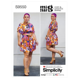 May include: A sewing pattern for a two-piece outfit, featuring a cropped top and a skirt with a floral print. The pattern is from the Simplicity brand and is labeled "easy-to-sew".