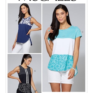 Misses/Women&#39;s Pullover Tops with Contrast and Sleeve Variations McCall&#39;s Sewing Pattern M7600 Uncut, FF