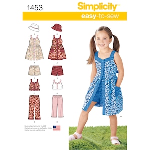 Child&#39;s Dress, Top, Pants or Shorts and Hat Simplicity Sewing Pattern 1453 Uncut, FF