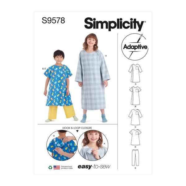 Children's, Girls and Boys Recovery Gowns and Pants Simplicity Sewing Pattern S9578