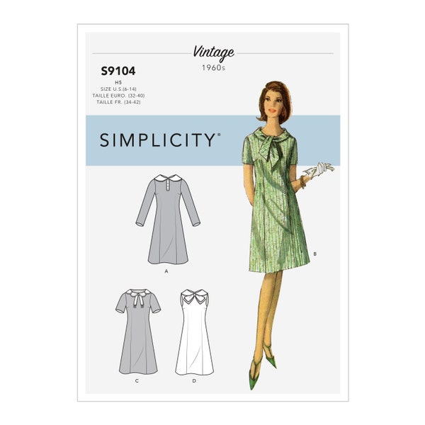 Misses Vintage Dresses With Sleeve & Neckline Variation Simplicity Sewing Pattern S9104