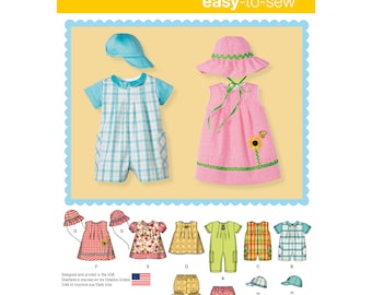 Babies' Romper, Dress, Top, Panties & Hats Simplicity Sewing Pattern 1447