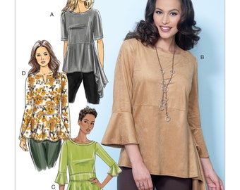 Misses' Pullover Tops with Sleeve and Peplum Variations Butterick Sewing Pattern B6489