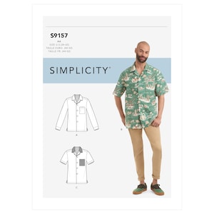 Men's Open Pointed Collar Shirts Simplicity Sewing Pattern S9157 Uncut, FF