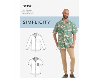 Men's Open Pointed Collar Shirts Simplicity Sewing Pattern S9157 Uncut, FF