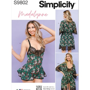 Misses and Women&#39;s Robe with Belt and Teddy Lingerie by Madalynne Intimates Simplicity Sewing Pattern S9802 Uncut, FF