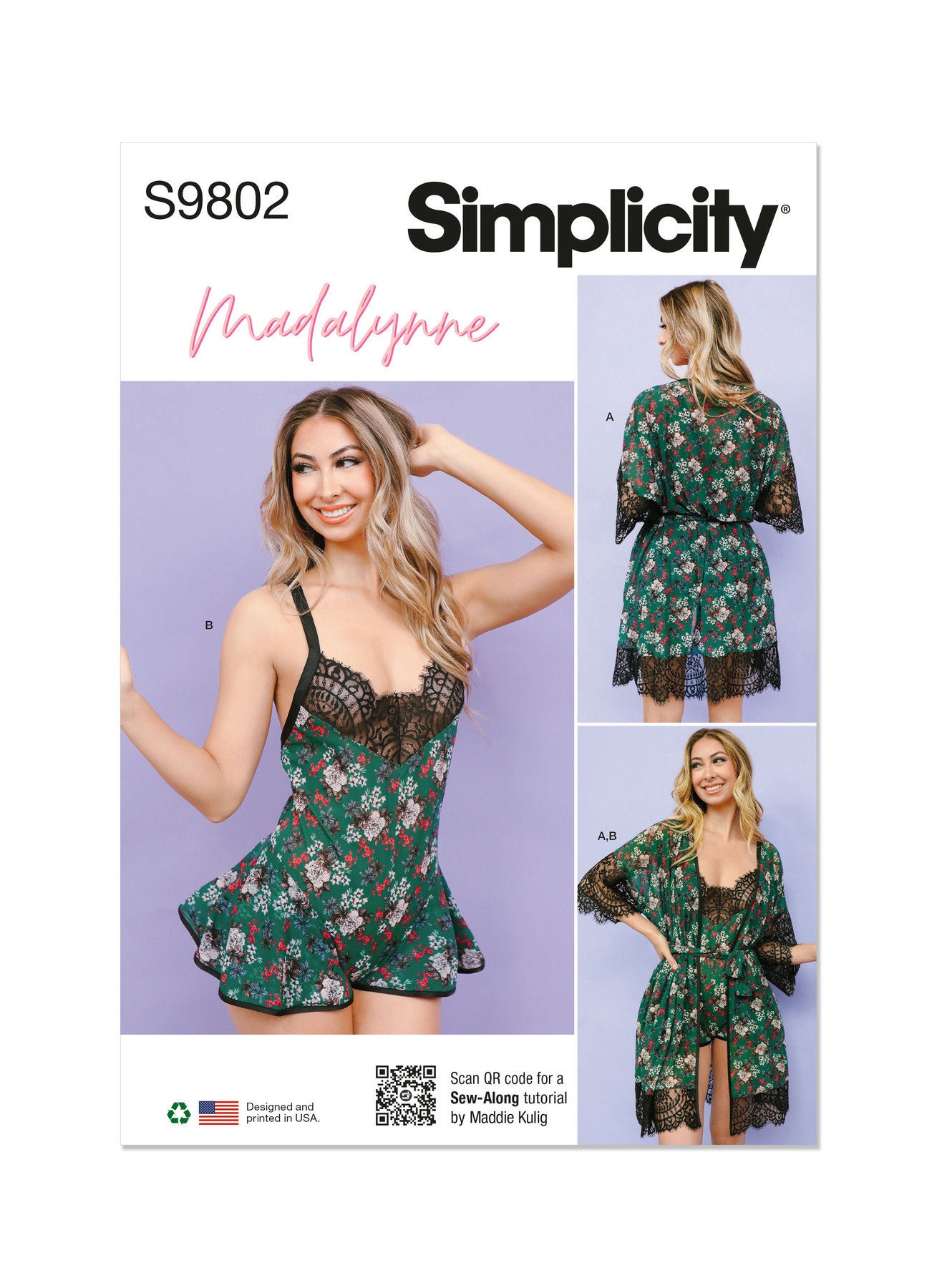 Misses and Women's Robe with Belt and Teddy Lingerie by Madalynne Intimates Simplicity Sewing Pattern S9802 Uncut, FF