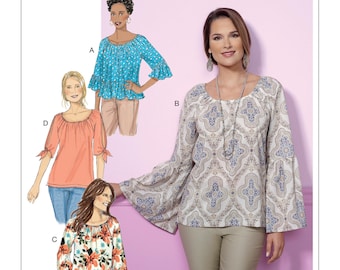 Misses Gathered, Raglan Sleeve Tops Butterick Sewing Pattern B6455 Uncut, FF