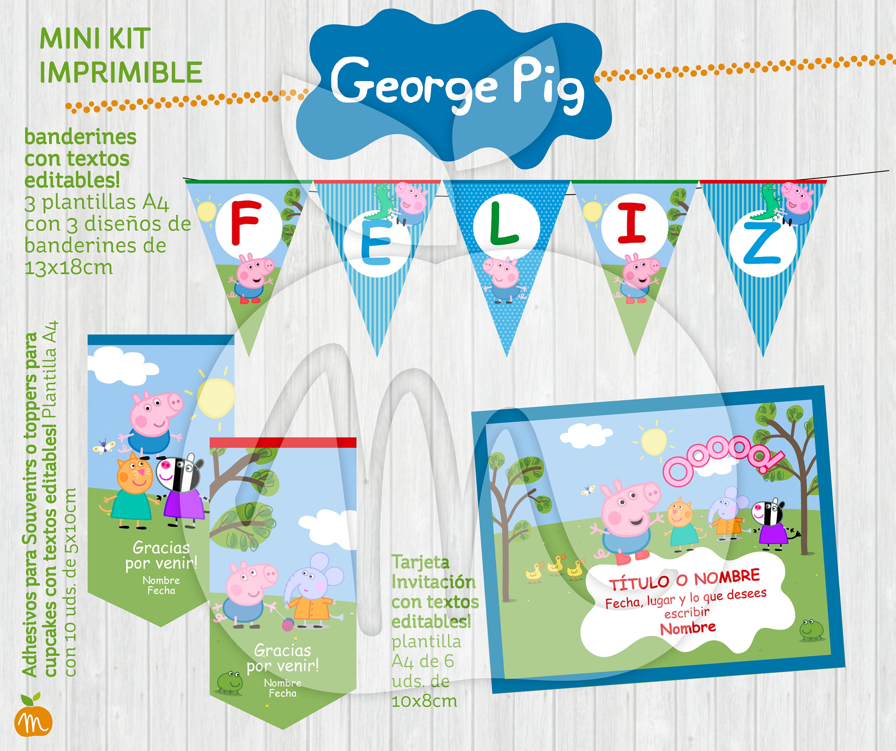 George Pig Printable Kit with Editable Texts INSTANT | Etsy