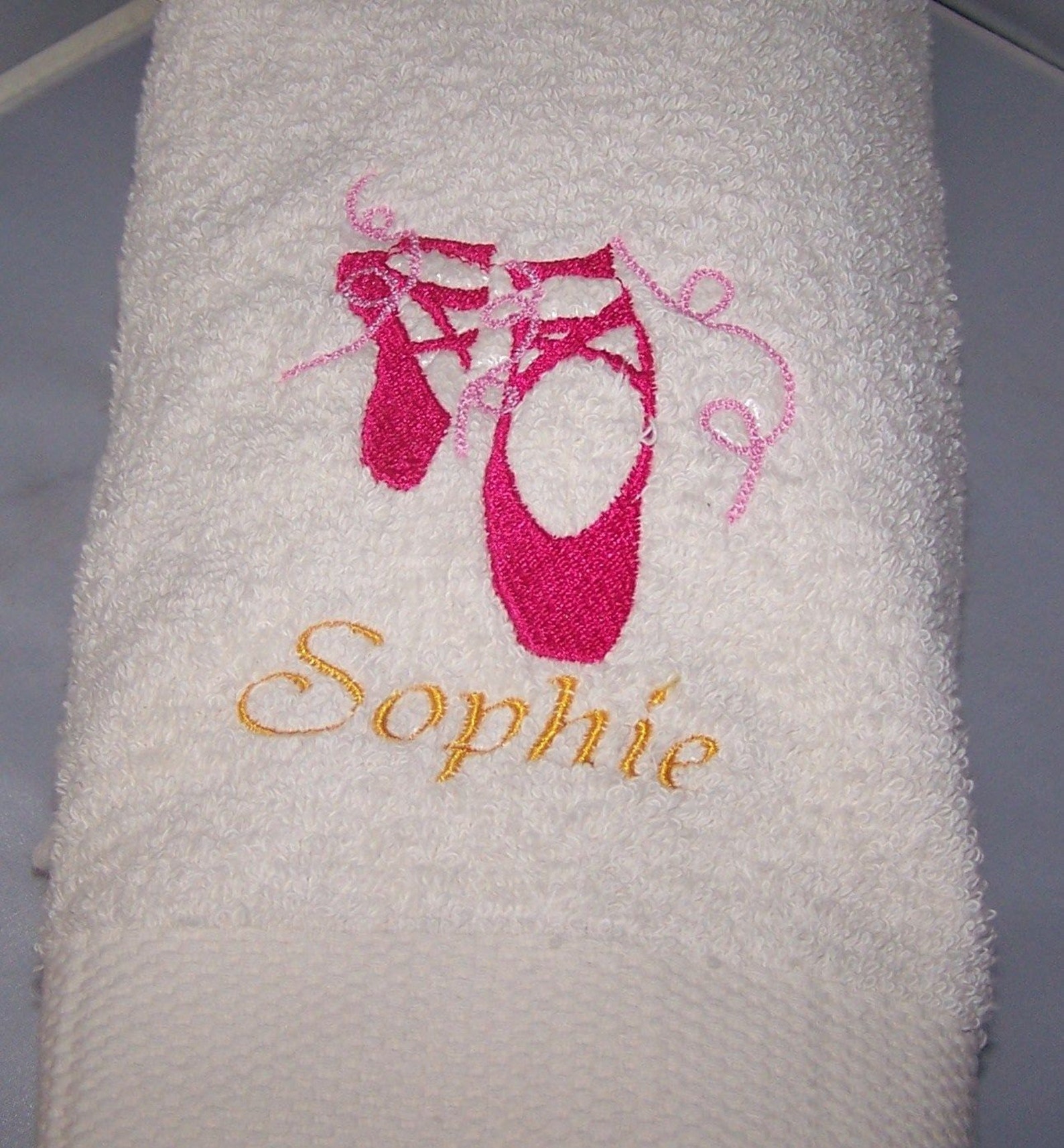 personalised embroidered ballet shoes bath towel (100% cotton)