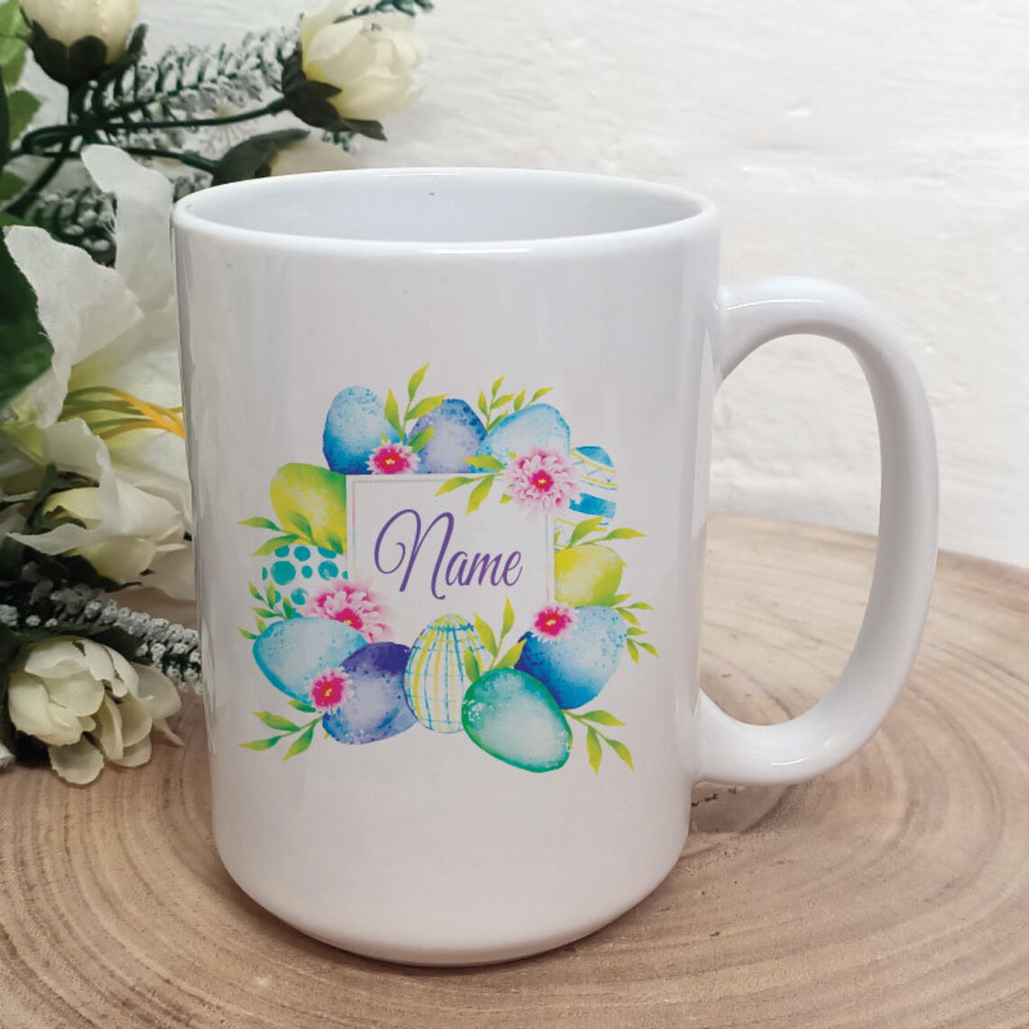 Personalised Easter Coffee Mug Blue Eggs Etsy