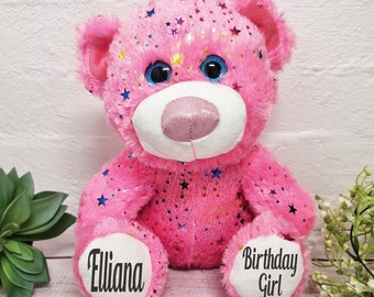 Personalised hollywood birthday bear 30cm plush - pink - made to order custom...