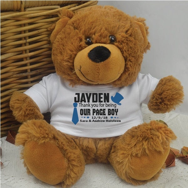 Personalised Page Boy Teddy Bear Brown Plush Top Hat Bridal Party Gift