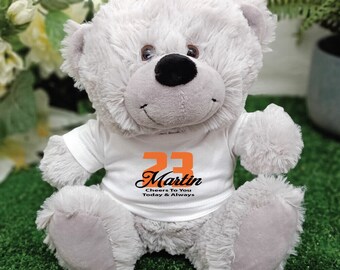 Birthday teddy bear grey personalised plush - made to order custom gift austr...