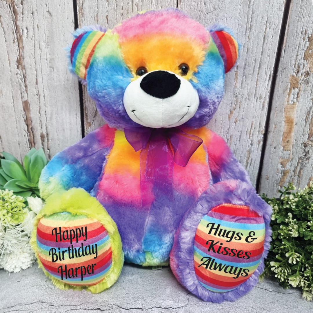 Personalised Birthday Teddy Bear 40cm Plush Rainbow Personalised Bear ...