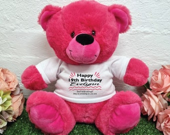 Personalised birthday bear hot pink plush 30cm - made to order custom gift au...