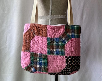 Vintage Quilt Tote Bag - Patchwork Purse