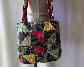 Vintage Quilt Tote Bag - Patchwork Purse
