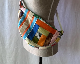 Vintage Quilt Crossbody Crescent Bag - Quilted Half Moon Purse