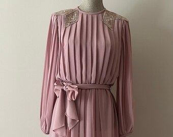 Vintage Emily Taylor 80’s Pink Chiffon Pleated  Party  Cocktail Dress