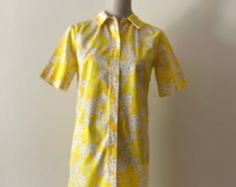 Vintage 70s Yellow Floral Cotton Shirt Dress - XS/S