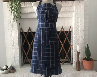 Navy Woven Full Adjustable Apron with Pockets