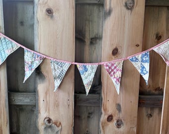 Multicolored Fabric Garland - Vintage Quilt Pennant Banner