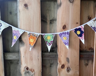 Multicolored Fabric Garland - Vintage Quilt Pennant Banner