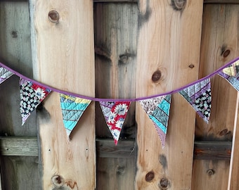 Multicolored Fabric Garland - Vintage Quilt Pennant Banner