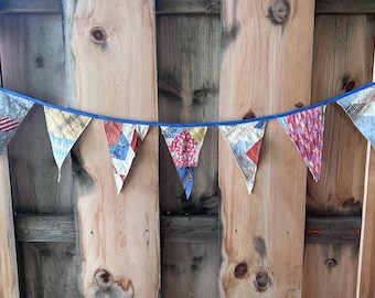 Multicolored Fabric Garland - Vintage Quilt Pennant Banner