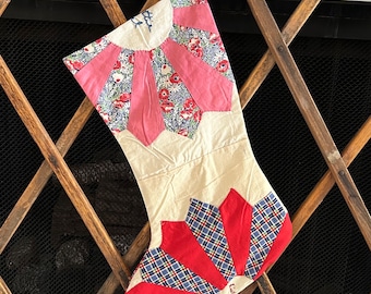 Vintage Quilt Top Patchwork Christmas Holiday Stocking