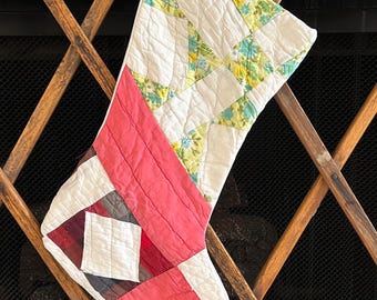 Vintage Quilt Patchwork Christmas Holiday Stocking