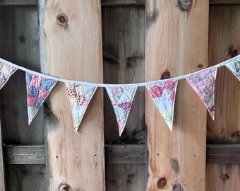 Multicolored Fabric Garland - Vintage Quilt Pennant Banner