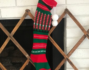 Vintage Kurt S. Alder Knit Pom Pom Santa Claus Christmas Stocking