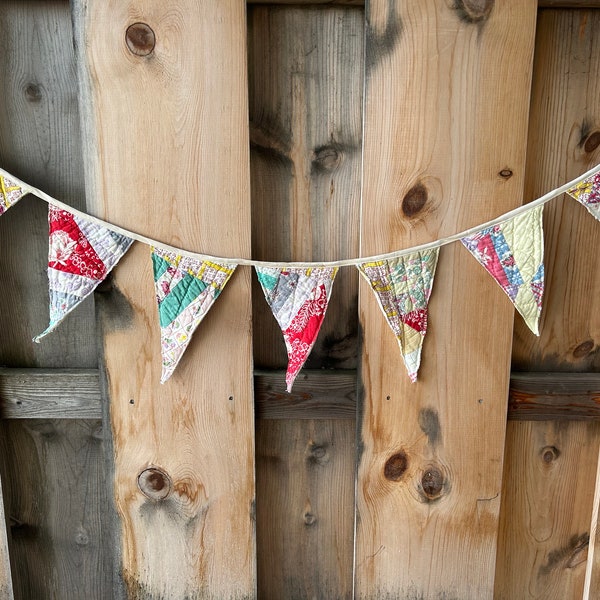 Colorful Fabric Garland - Quilt Garland - Fabric Pennant Banner - Quilt Pennant Banner - Quilt Bunting
