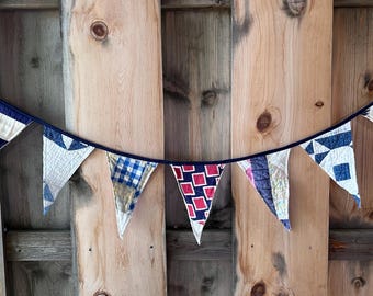 Multicolored Fabric Garland - Vintage Quilt Pennant Banner